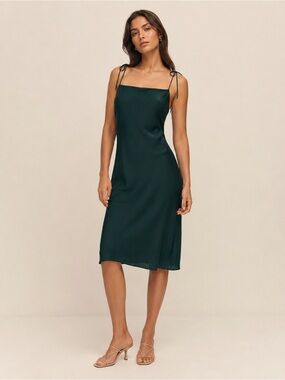 Reformation Emerald Green Tie Strap Midi Slip Dress Size 4